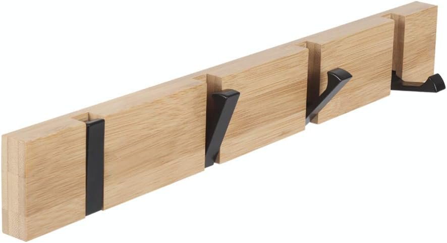 Wooden Coat Hooks Coat Rack Wall Mounted, Modern Coat Rack, Space-Saving Coat Hook with 4 Standard Retractable Hooks Hat Coat Hook for Entryway, Hallway, Bathroom, Living Room, Bedroom