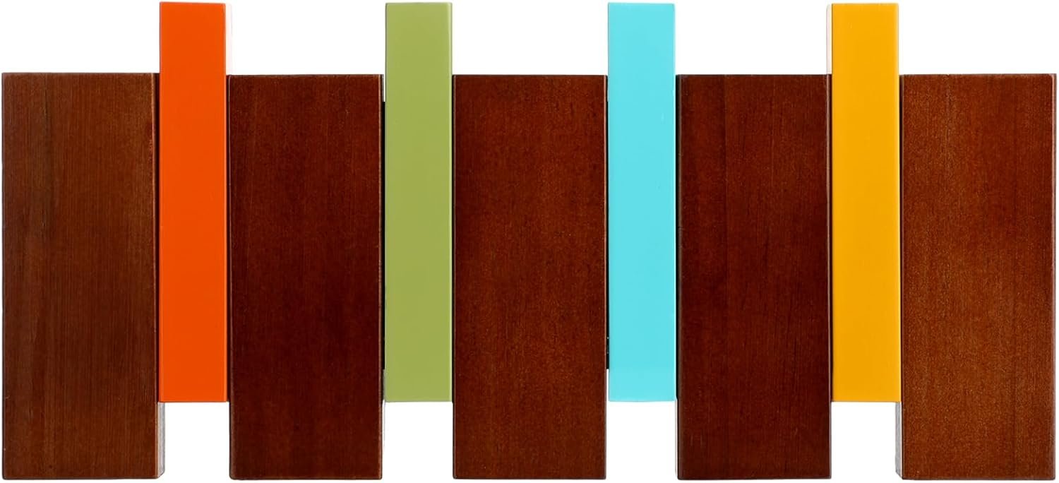 4 Hook Mid Century Modern Wood Coat Rack Wall Mount Wooden Coat Hooks Colorful Heavy Duty Flip Down Piano Hat Rack for Hanging Coats Keys Hats Robe Towels Home - Image 2