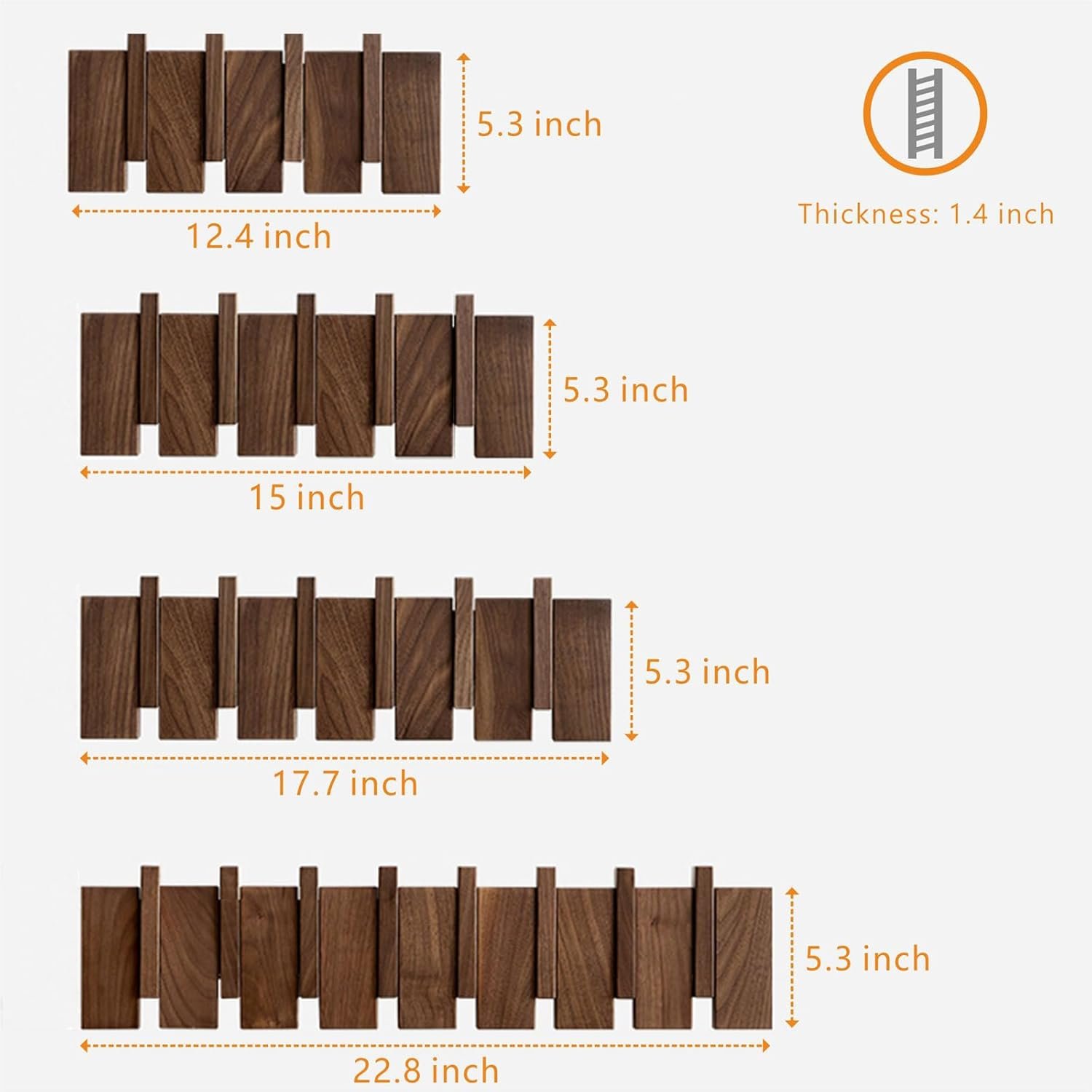 Wood Coat Rack Wall Mount, Coat Hooks Hanger Wall Mounted, Heavy Duty Wall Coat Rack with 6 Hooks for Hanging Coats/Keys/Hats/Robe&Towels/Plants/Bags, Walnut - Image 2