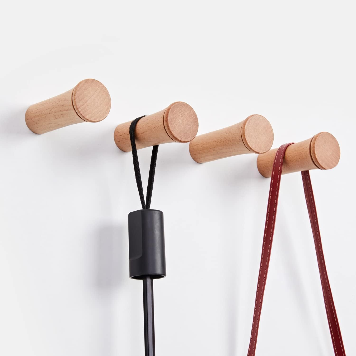 Wall Hooks Rack, Wooden Coat Hooks Wall Mounted, Entryway Hat Rack, Decorative Hooks Single Organizer Wall Hanger Hat Hook Towel Rack, Heavy Duty Hooks (Beech Wood-3inch,6Pack)