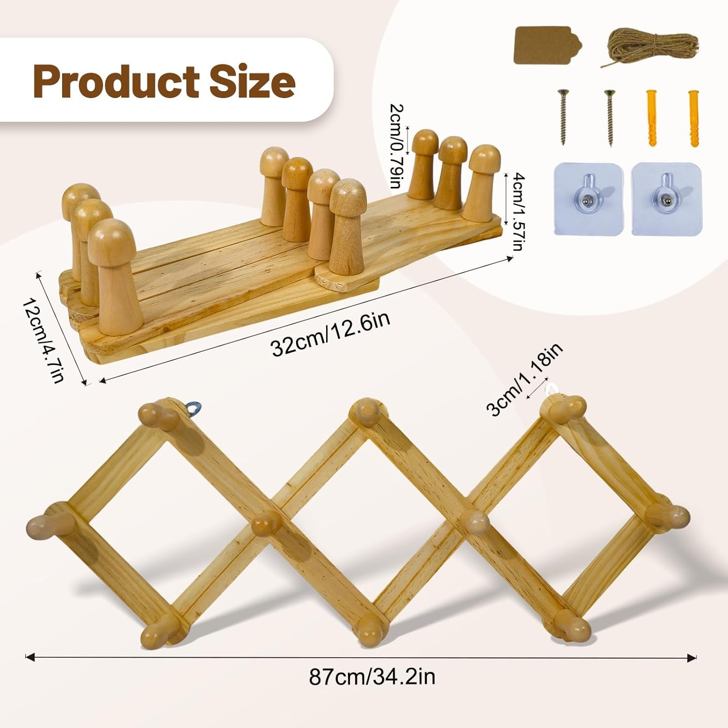 Rustic Adjustable Hanging Herb Drying Rack-Holds 10 Bouquets, Space-Saving Herb Flower Dryer with Adhesive Wall Hooks for Herb Display Rack,Kitchen Wall Décor-Unusual Gifts for Gardener Woman - Image 2