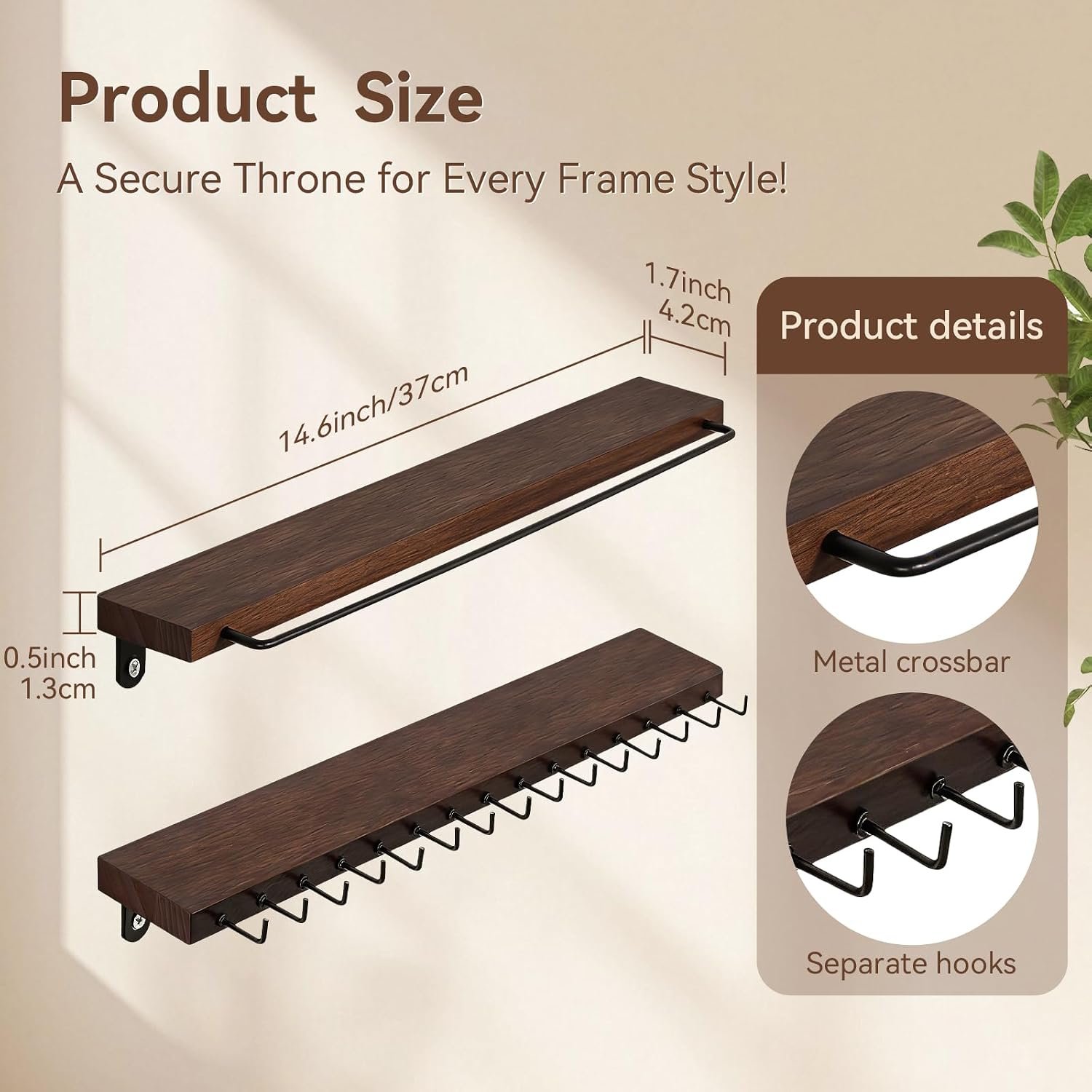 Sunglasses Organizer 2 Pack, Wall Glasses Holder, Wooden Sunglasses Display, Eyeglass Organizer Rack for Multiple Glasses for Office & Home Decor, Unique Gifts for Husband, Women & Girls - Image 2